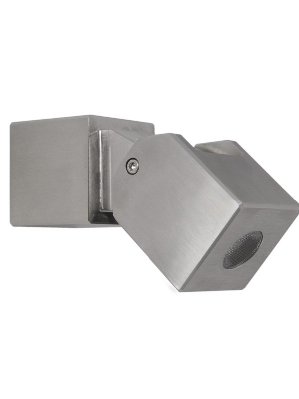 The Cube Wall LED outdoor light fitting for use as a spot light for landscape features and/or structural elements of a building. Showing solid 316 stainless steel finish. Supplied by Hex Lighting, Garden Lighting, Wicklow, Ireland